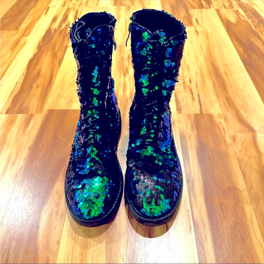 Sequin Combat Boots